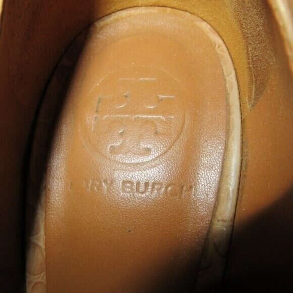 Tory Burch Tan Brown Croc Embossed Italian Leather Platform Pumps Heels size 8.5 - Picture 7 of 12